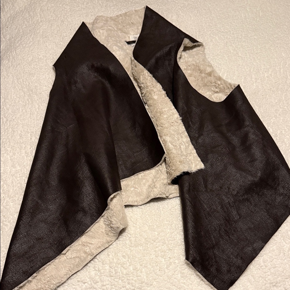 Cotton On Women's Dark Brown Nubuck and Cream Feather Sherpa Vest